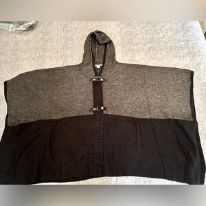 Max Studio wool-blend black and heather gray hooded cape sweater - size 1X